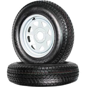 eCustomrim 2-Pack Trailer Tires On White Rims ST205/75D15 Load Range C 5 Lug On 5 Inch Center - 2 Year Warranty w/Free Roadside in Kuwait