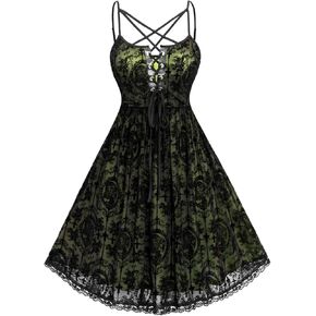 ROSE GAL Rosegal Women Plus Size Gothic Overlay Midi Dress Backless Spaghetti Strap A Line Dress in Kuwait