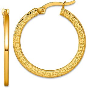 14K الصلبة الصلبة الذهب المصقول المصقول اليوناني الأقراط على مدار 24 × 24 ملم عريض 1.6 مم حلق طافى للنساء in Saudi Arabia
