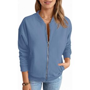 Fisoew Womens Zip Up Long Sleeve Sweatshirt Jacket Casual Loose Coats With Pockets in Saudi Arabia