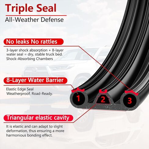 Truck Tonneau Cover Seal with Triple Bulb Design for Pickup Trucks, RVs, Tool Boxes - Waterproof Camper Shell Seal Kit, Car Weatherstripping for Noise and Dust Protection (8M/26.2FT) in Saudi Arabia