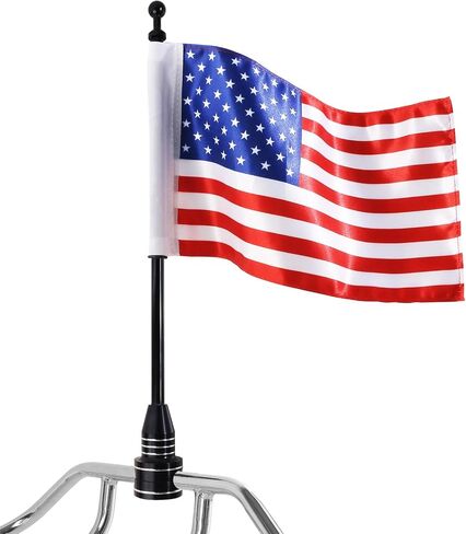 Motorcycle Flagpole Mount and American Flag - 6" x 9" Premium Double-Sided USA Flag - Stainless 14" Flag Pole Fixed Mount for 1/2" Tubular Luggage Racks For Harley Goldwing Etc in Kuwait