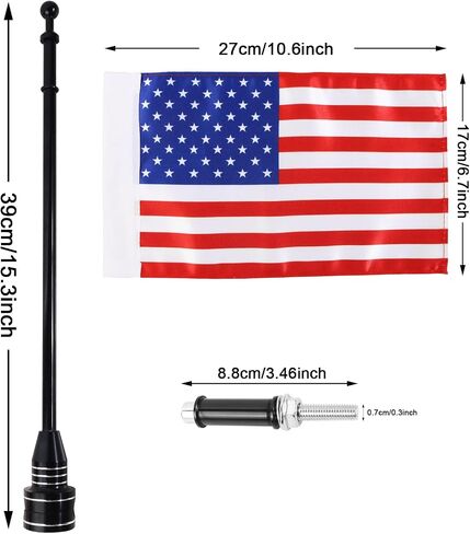 Motorcycle Flagpole Mount and American Flag - 6" x 9" Premium Double-Sided USA Flag - Stainless 14" Flag Pole Fixed Mount for 1/2" Tubular Luggage Racks For Harley Goldwing Etc in Kuwait