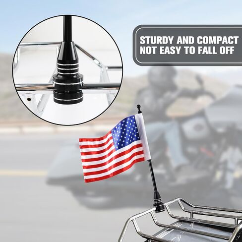 Motorcycle Flagpole Mount and American Flag - 6" x 9" Premium Double-Sided USA Flag - Stainless 14" Flag Pole Fixed Mount for 1/2" Tubular Luggage Racks For Harley Goldwing Etc in Kuwait