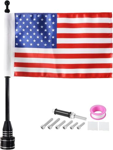 Motorcycle Flagpole Mount and American Flag - 6" x 9" Premium Double-Sided USA Flag - Stainless 14" Flag Pole Fixed Mount for 1/2" Tubular Luggage Racks For Harley Goldwing Etc in Kuwait