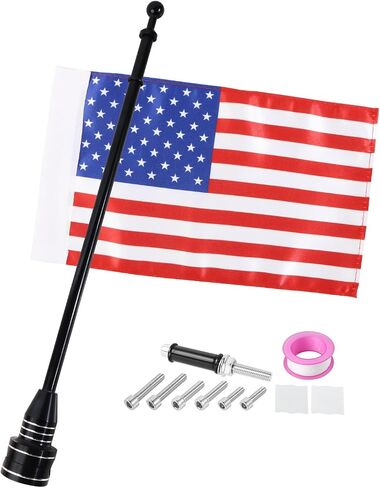 Motorcycle Flagpole Mount and American Flag - 6" x 9" Premium Double-Sided USA Flag - Stainless 14" Flag Pole Fixed Mount for 1/2" Tubular Luggage Racks For Harley Goldwing Etc in Kuwait