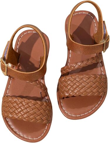 GORGLITTER Girl's Braided Leather Sandals Round Open Toe Ankle Strap Vacation Cute Sandals in Saudi Arabia