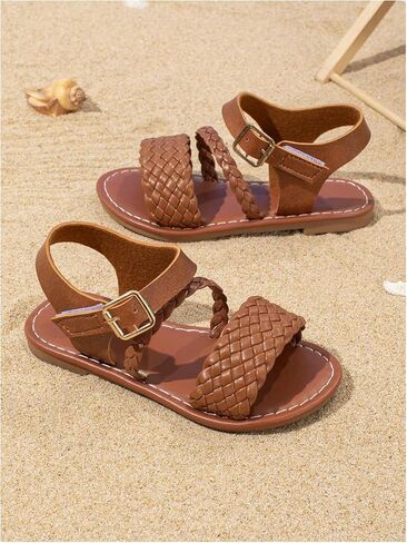 GORGLITTER Girl's Braided Leather Sandals Round Open Toe Ankle Strap Vacation Cute Sandals in Saudi Arabia