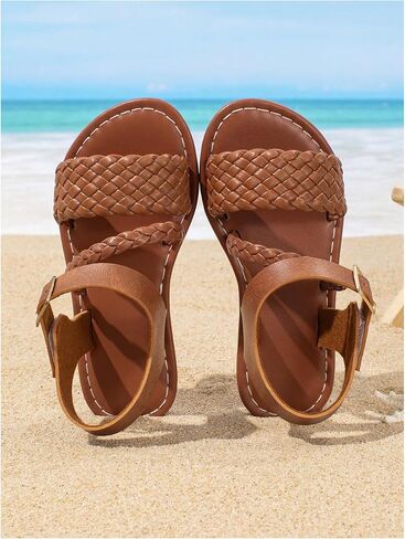 GORGLITTER Girl's Braided Leather Sandals Round Open Toe Ankle Strap Vacation Cute Sandals in Saudi Arabia