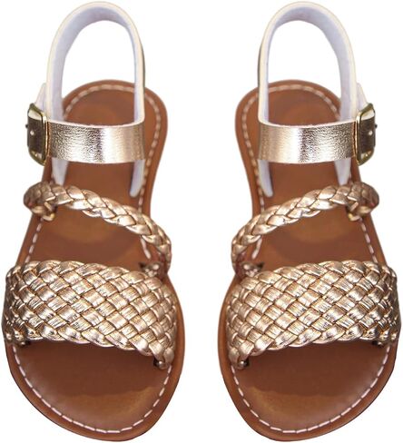 GORGLITTER Girl's Braided Leather Sandals Round Open Toe Ankle Strap Vacation Cute Sandals in Saudi Arabia