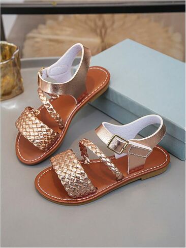 GORGLITTER Girl's Braided Leather Sandals Round Open Toe Ankle Strap Vacation Cute Sandals in Saudi Arabia
