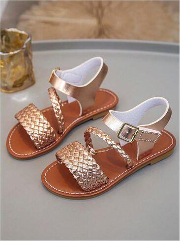 GORGLITTER Girl's Braided Leather Sandals Round Open Toe Ankle Strap Vacation Cute Sandals in Saudi Arabia