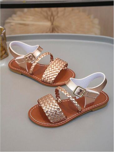 GORGLITTER Girl's Braided Leather Sandals Round Open Toe Ankle Strap Vacation Cute Sandals in Saudi Arabia