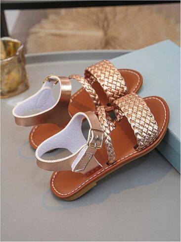 GORGLITTER Girl's Braided Leather Sandals Round Open Toe Ankle Strap Vacation Cute Sandals in Saudi Arabia