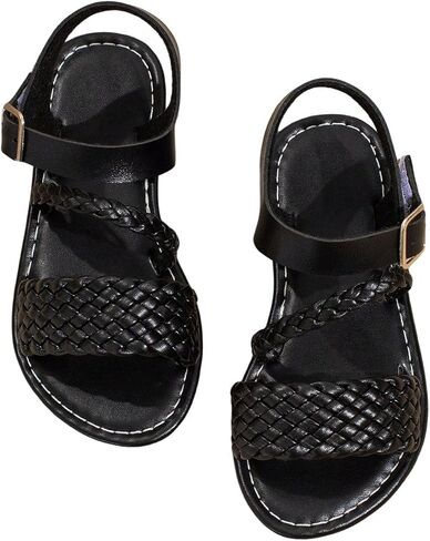 GORGLITTER Girl's Braided Leather Sandals Round Open Toe Ankle Strap Vacation Cute Sandals in Saudi Arabia