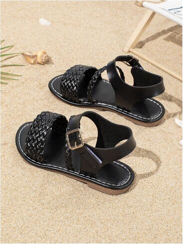 GORGLITTER Girl's Braided Leather Sandals Round Open Toe Ankle Strap Vacation Cute Sandals in Saudi Arabia