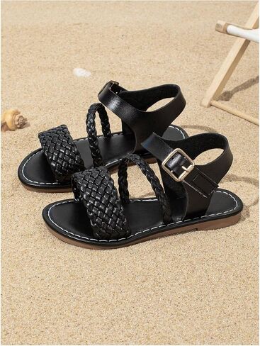 GORGLITTER Girl's Braided Leather Sandals Round Open Toe Ankle Strap Vacation Cute Sandals in Saudi Arabia