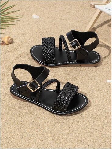 GORGLITTER Girl's Braided Leather Sandals Round Open Toe Ankle Strap Vacation Cute Sandals in Saudi Arabia