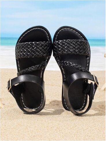 GORGLITTER Girl's Braided Leather Sandals Round Open Toe Ankle Strap Vacation Cute Sandals in Saudi Arabia