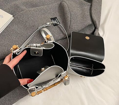 Women’s Bucket Bag Trendy Crossbody Bags For Women Vegan Leather Bamboo Handle Shoulder Handbags Spring Summer Travel Purse in Kuwait