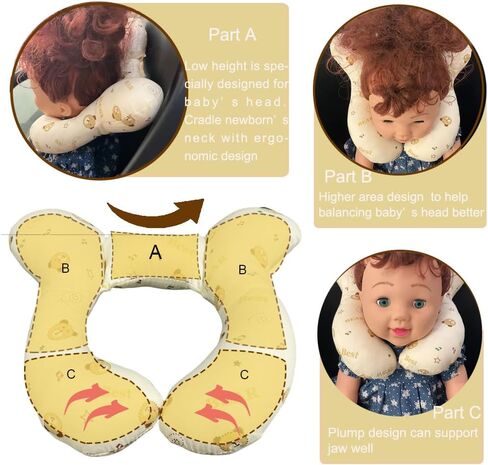 Baby Neck Pillows, Comfortable Baby Travel Head Neck Support Pillow for Car Seat Stroller Pushchair, Soft PP Cotton Travel Pillow for 0-1 Year Old Toddler Infant Newborn, Bee in Saudi Arabia