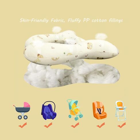 Baby Neck Pillows, Comfortable Baby Travel Head Neck Support Pillow for Car Seat Stroller Pushchair, Soft PP Cotton Travel Pillow for 0-1 Year Old Toddler Infant Newborn, Bee in Saudi Arabia