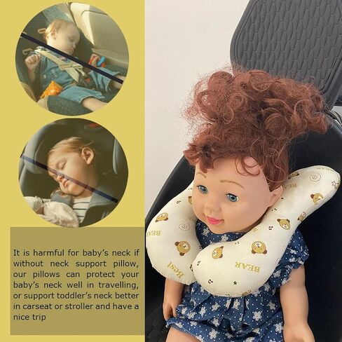 Baby Neck Pillows, Comfortable Baby Travel Head Neck Support Pillow for Car Seat Stroller Pushchair, Soft PP Cotton Travel Pillow for 0-1 Year Old Toddler Infant Newborn, Bee in Saudi Arabia