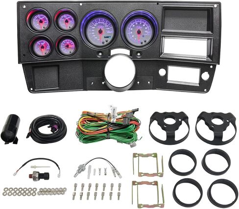 GlowShift 6-Gauge Cluster Package Compatible with Chevy C10 1973-1987 - White 7 Color Speedometer, Tach, Oil Pressure, Water Coolant Temp, Fuel Level & Volt Gauges - Direct Fit Dashboard Panel Pod in Saudi Arabia