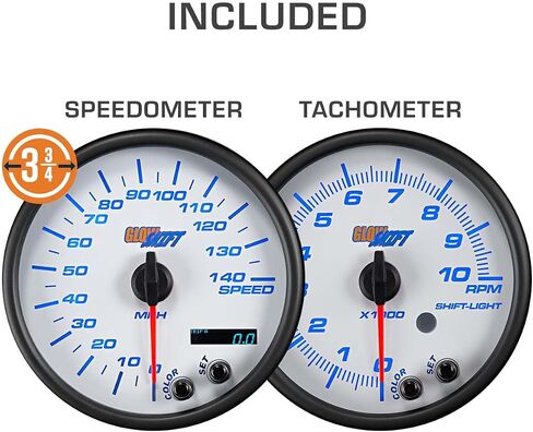GlowShift 6-Gauge Cluster Package Compatible with Chevy C10 1973-1987 - White 7 Color Speedometer, Tach, Oil Pressure, Water Coolant Temp, Fuel Level & Volt Gauges - Direct Fit Dashboard Panel Pod in Saudi Arabia
