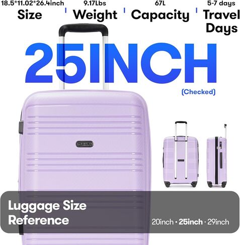25 Inch Medium Checked Luggage Lightweight Suitcase with Spinner Wheels TSA Lock, Checked-Medium 25-Inch, Purple in Kuwait