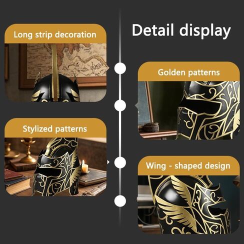 Medieval Greek Spartan Roman Helmets - Adult Gladiator Helmet Spartan Wearable Movie Replica Helmet Vintage Home Decor Gifts（Black） in Saudi Arabia