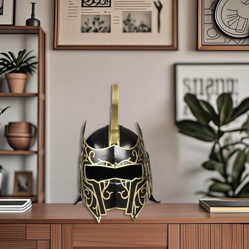 Medieval Greek Spartan Roman Helmets - Adult Gladiator Helmet Spartan Wearable Movie Replica Helmet Vintage Home Decor Gifts（Black） in Saudi Arabia