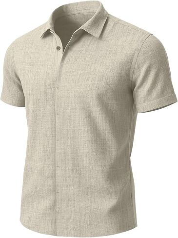 Linen Shirts for Men Button Down Beach Shirt Short Sleeve Men's Casual Summer Vacation Shirts in Kuwait