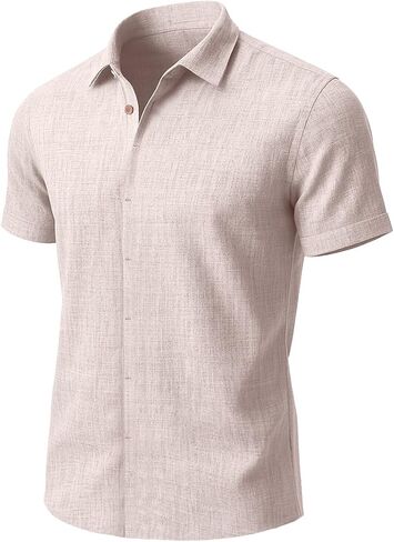 Linen Shirts for Men Button Down Beach Shirt Short Sleeve Men's Casual Summer Vacation Shirts in Kuwait