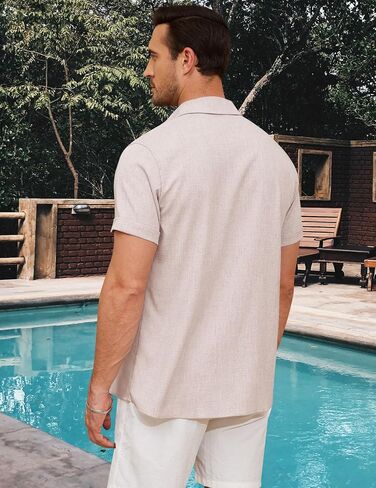 Linen Shirts for Men Button Down Beach Shirt Short Sleeve Men's Casual Summer Vacation Shirts in Kuwait
