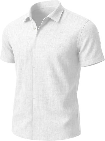 Linen Shirts for Men Button Down Beach Shirt Short Sleeve Men's Casual Summer Vacation Shirts in Kuwait