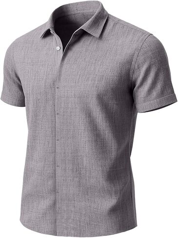 Linen Shirts for Men Button Down Beach Shirt Short Sleeve Men's Casual Summer Vacation Shirts in Kuwait
