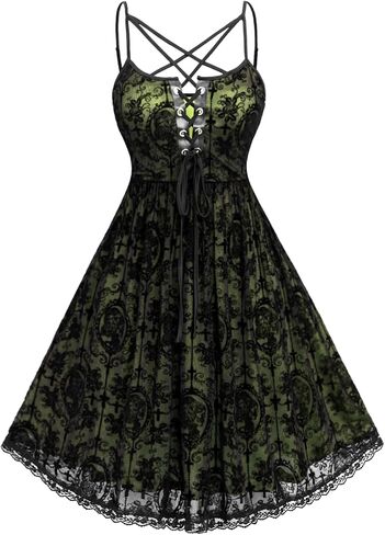 ROSE GAL Rosegal Women Plus Size Gothic Overlay Midi Dress Backless Spaghetti Strap A Line Dress in Saudi Arabia
