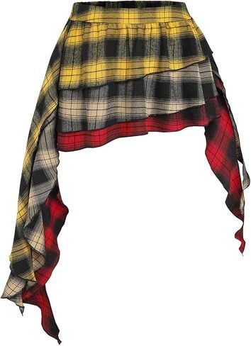 MakeMeChic Women's Plaid Skirt Low Waist Asymmetrical Tiered Ruffle Y2k Mini Skirts in Saudi Arabia