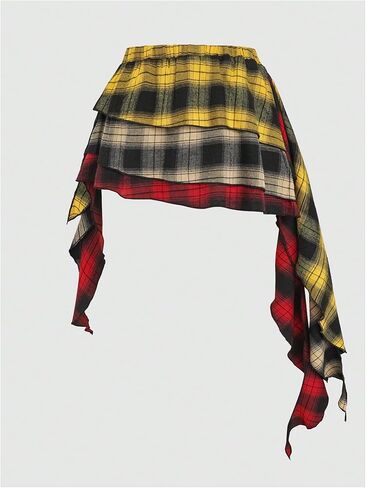 MakeMeChic Women's Plaid Skirt Low Waist Asymmetrical Tiered Ruffle Y2k Mini Skirts in Saudi Arabia