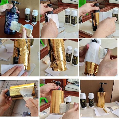 Gold Leaf Kit of Jinruisi Metal Leaf Adhesive 100ml & Metal Leaf Varnish 100ml,Gold size and sealer for Craft, Art,Furniture ,Gilding Kit with 100 pcs Imitation Gold Leaf Silver Leaf Copper Leaf sheet in Kuwait