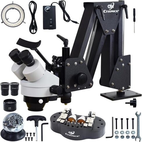 Jewelry Microscope, 7X-45X Inlaid Mirror Micro with Multi-Directional Spring Stand, 60 Ring Light Illuminator and Dimmer Switch for Diamond Setting Jewelry Engraving Fine Detail Project Check in Saudi Arabia