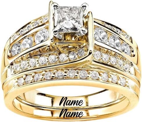 10K 14K 18K Gold Moissanite Bridal Rings Sets for Her, 3.03 CT. tw. Princess Cut Moissanite Engagement Ring Set for Women Wedding Ring Set for Engagement Anniversary Eternity Band in Kuwait