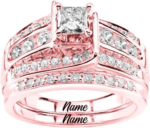 10K 14K 18K Gold Moissanite Bridal Rings Sets for Her, 3.03 CT. tw. Princess Cut Moissanite Engagement Ring Set for Women Wedding Ring Set for Engagement Anniversary Eternity Band in Kuwait