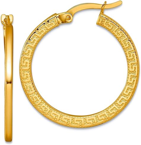 14K الصلبة الصلبة الذهب المصقول المصقول اليوناني الأقراط على مدار 24 × 24 ملم عريض 1.6 مم حلق طافى للنساء in Saudi Arabia