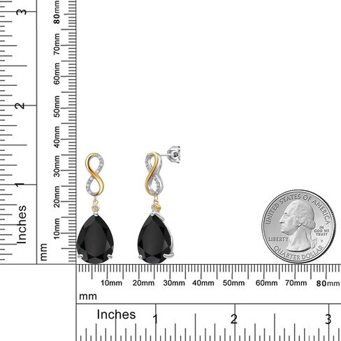 Gem Stone King 14.77 Cttw Black Onyx and White Lab Grown Diamond Dangle Earrings For Women | 925 Silver and 10K Yellow Gold | Gemstone December Birthstone | Pear Shape 16X12MM in Saudi Arabia