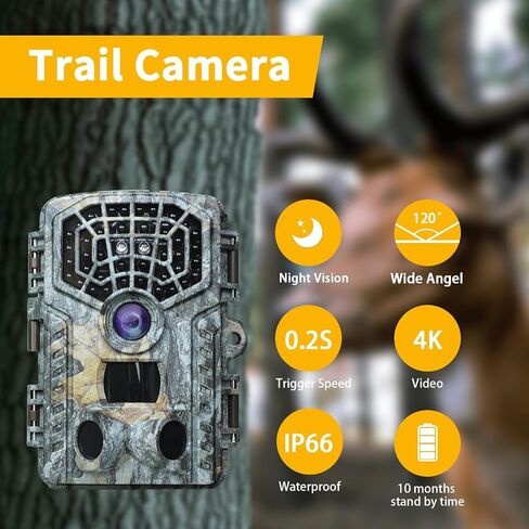 Trail Camera - 4k 48mp Trail Cameras With Night Vision Motion Activated Waterproof 40pcs No Glow Infrared Leds 0.2s Trigger Motion Activated Ip66 Waterproof 120°Wide-Angle For Outdoor Wildlife Monitor in Saudi Arabia