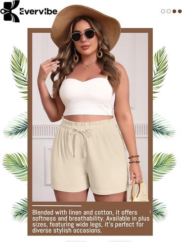 2 Pack Women's Linen Shorts L-5xl Plus Size with Pockets Cotton Drawstring High Waist Wide Leg Casual Summer Shorts in Saudi Arabia