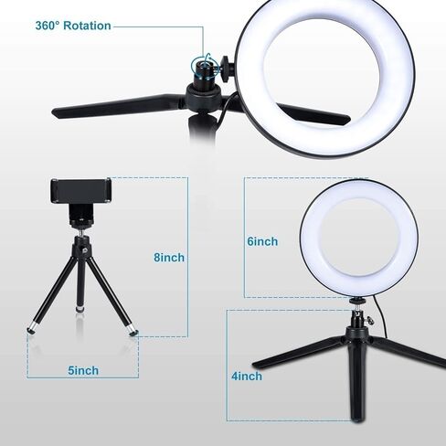ضوء حلقي مقاس 6 بوصات مع حامل بمشبك و10 مستويات سطوع، ضوء سطح المكتب للاجتماعات عن بعد، يوتيوب، السيلفي، المكياج، البث المباشر، مكالمات فيديو العمل in Saudi Arabia