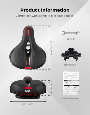 KEMIMOTO Bike Saddle Bike Seat Bicycle Seat Cushion for Men or Women with Seat Clamp Wide Padded Bicycle Saddle, City Saddle in Saudi Arabia